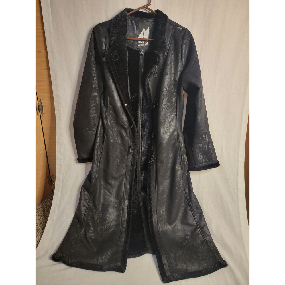 SKEA Paris / Vail Vegan Leather Black Coat with Fur Trim Size 6 Overcoat